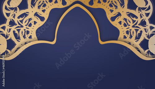 Dark blue banner template with vintage gold ornament and place under your text