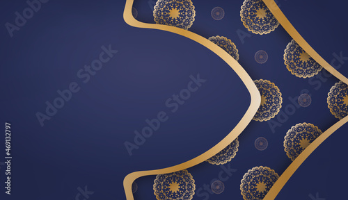 Dark blue banner template with vintage gold pattern and place for logo or text