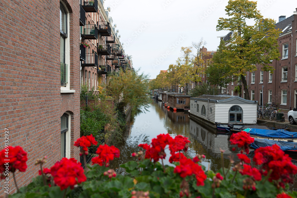 Canals and typical dutch architecture in Amsterdam, the capital of the Netherlands