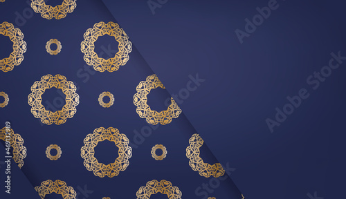 Dark blue banner template with vintage gold pattern and place under your text
