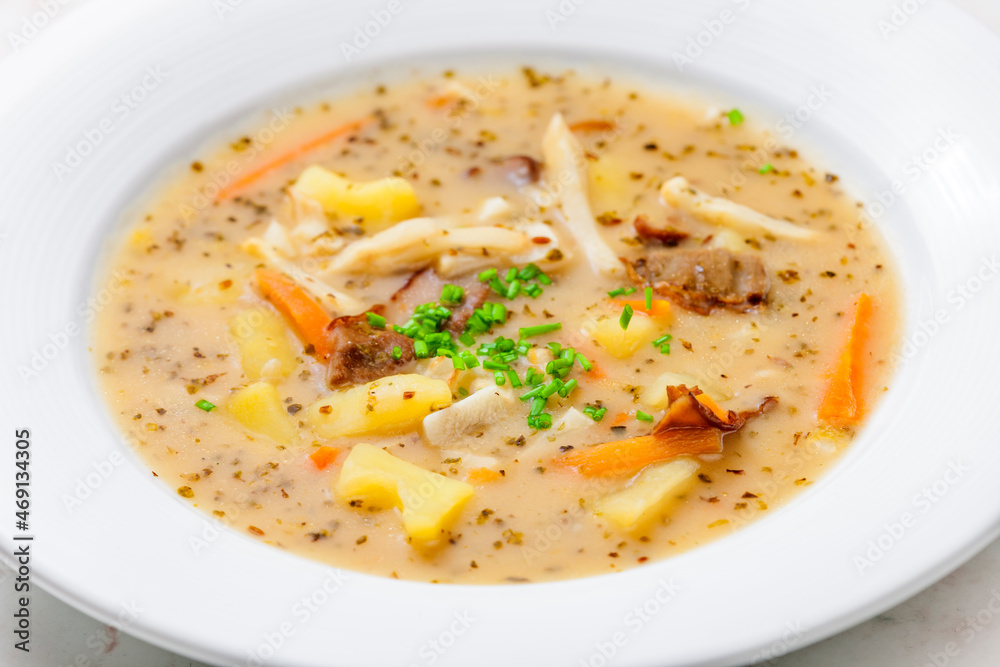 potato soup with mushrooms and carrot