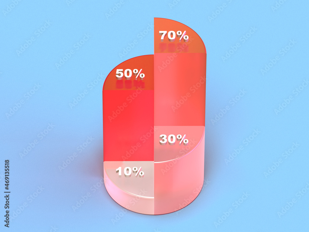 3D rendered chart with separated sections on a light background. Illustration for business, financial development, or indicating data. Visualization of information. 3D rendered chart with separated sections on a light background. Illustration for business, financial development, or indicating data. Visualization of information.