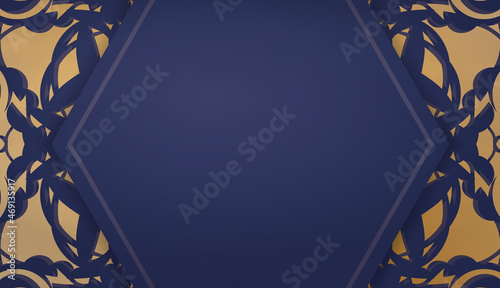 Dark blue banner with abstract gold pattern and place for logo or text