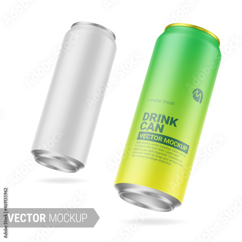 White matte drink can mockup. Vector illustration.