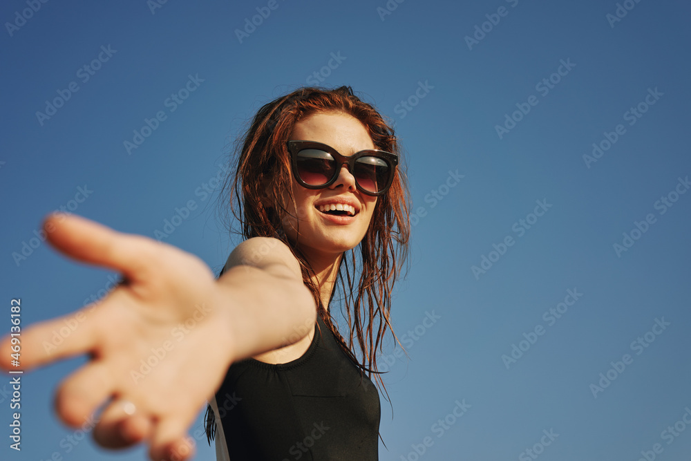 woman in black swimsuit sunglasses sun nature woman in black swimsuit sunglasses sun nature