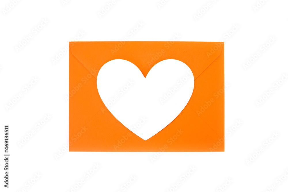 heart and orange envelope isolated on white heart and orange envelope isolated on white