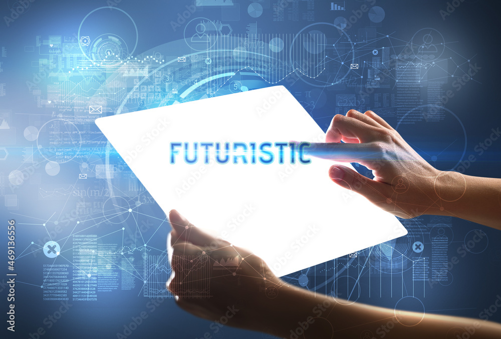 Obraz premium Hand holdig futuristic tablet , technology concept