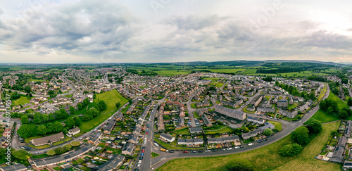 Aerial of Stirling suburb area near Robert Bruce Monument, Scotland