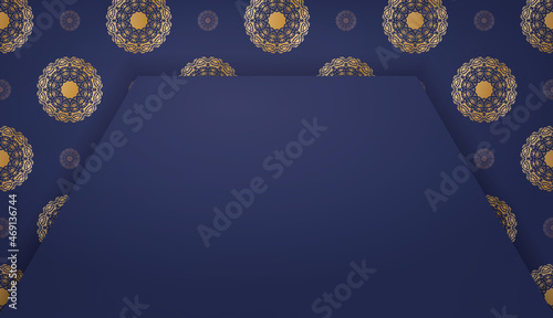 Dark blue banner with antique gold ornaments and place for your text