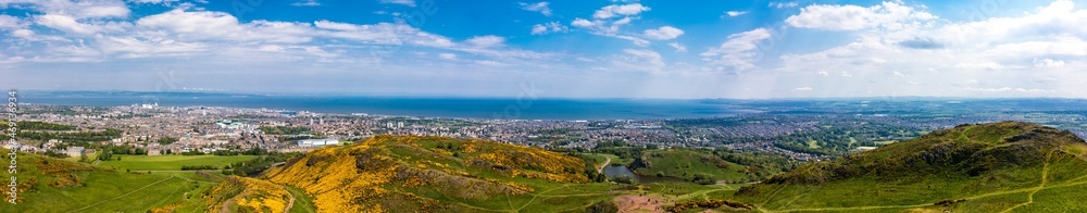 Cityscape of Edinburgh from Arthur's Seat in a beautiful summer day, Scotland, UK