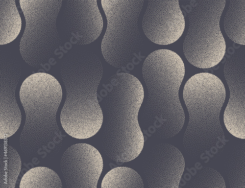 Modern Fashion Elegant Stippled Metaball Seamless Pattern Vector Abstract Background. Hand Drawn Double Circles Tileable Aesthetic Texture Dotted Repetitive Wallpaper. Halftone Retro Art Illustration