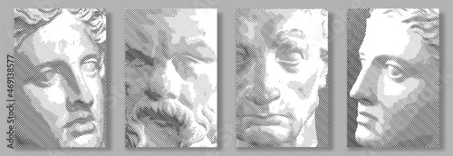 Engraved antique face. Vector illustration. Digital graphic for posters, banners, flyers, cover, historic artwork, ancient picture. Vintage engraving. Plaster head.
