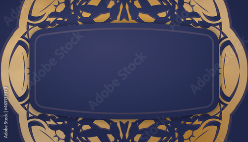 Dark blue banner with Indian gold pattern and place for logo or text