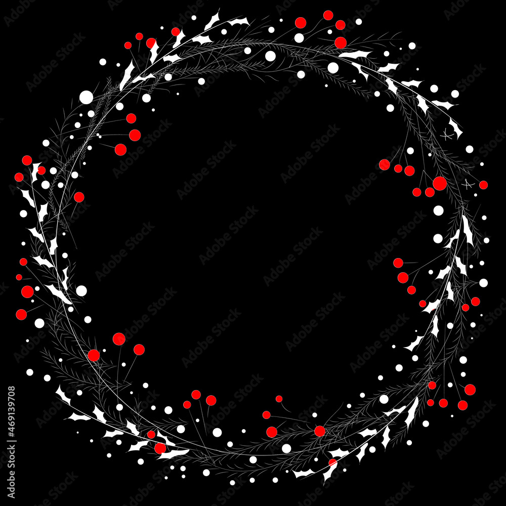 vector image of white Christmas wreath. Mock up for a Christmas card. Place for your text.
