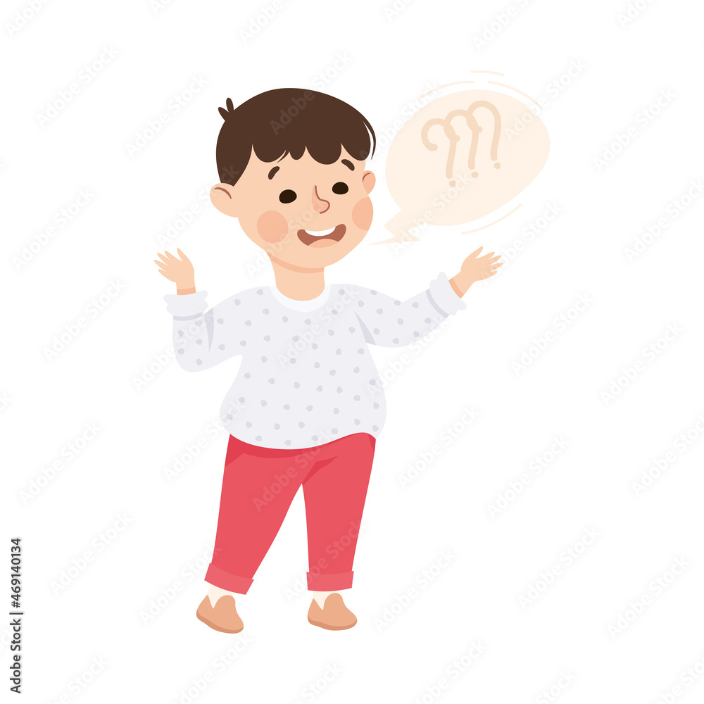 Little Boy with Speech Bubble Asking Question Vector Illustration Little Boy with Speech Bubble Asking Question Vector Illustration