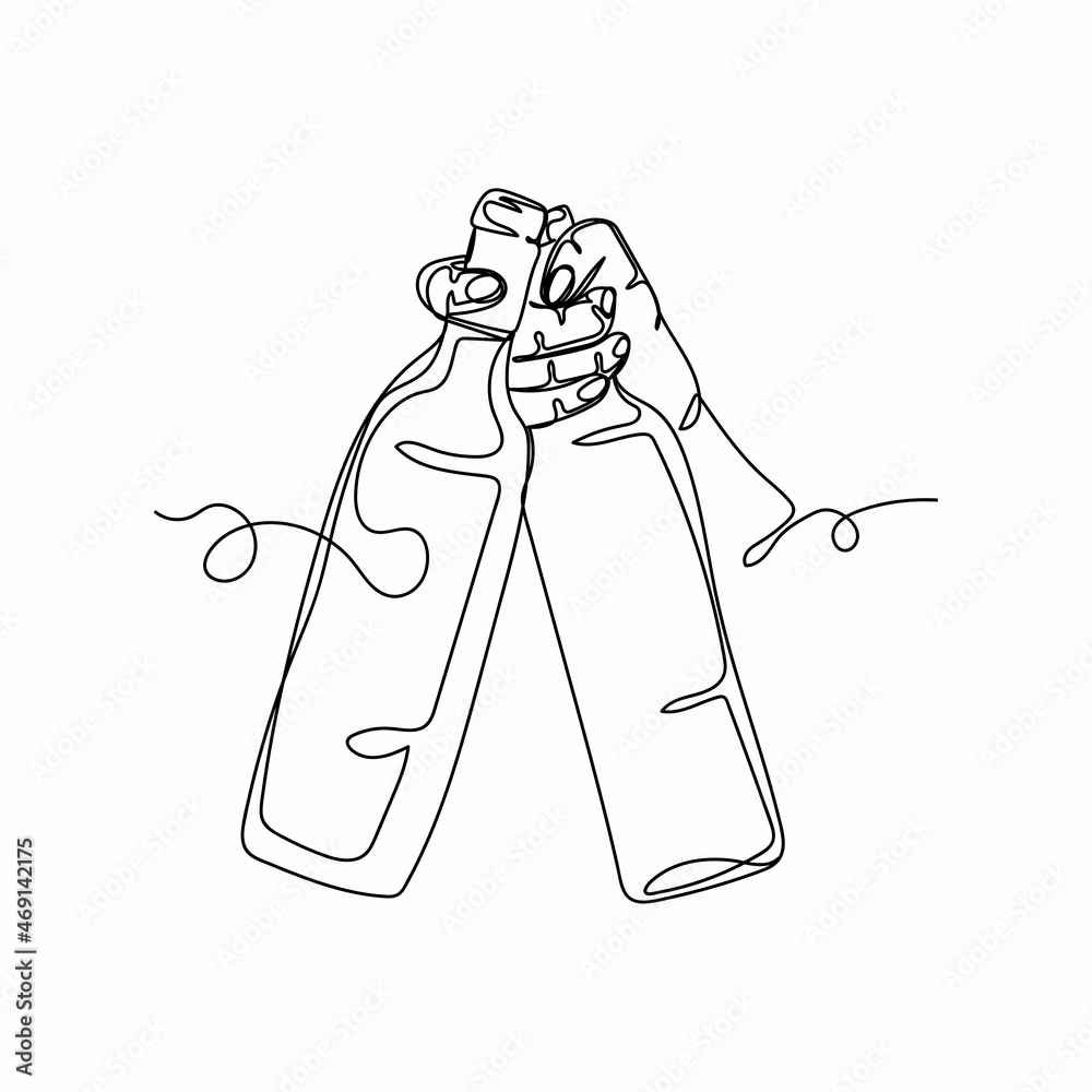 Vector continuous one single line drawing icon of hand holding bottles ...