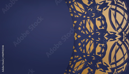 Dark blue banner with vintage gold ornaments and place for your text