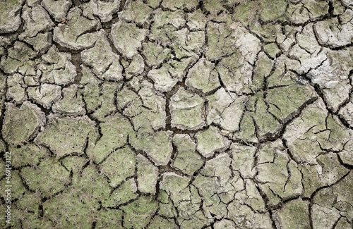 The land was dry and cracked. The global shortage of water on the planet. Global warming and greenhouse effect concept. 