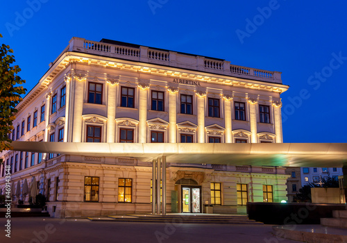 Albertina museum at night in Vienna  Austria