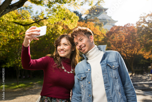 Canvas Print Japanese couple of lovers dating in Osaka