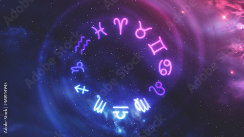 Foto Horoscope signs on space background with stars