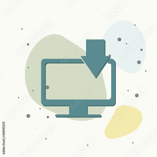 Vector illustration of a modern computer monitor with arrow on multicolored background. photo