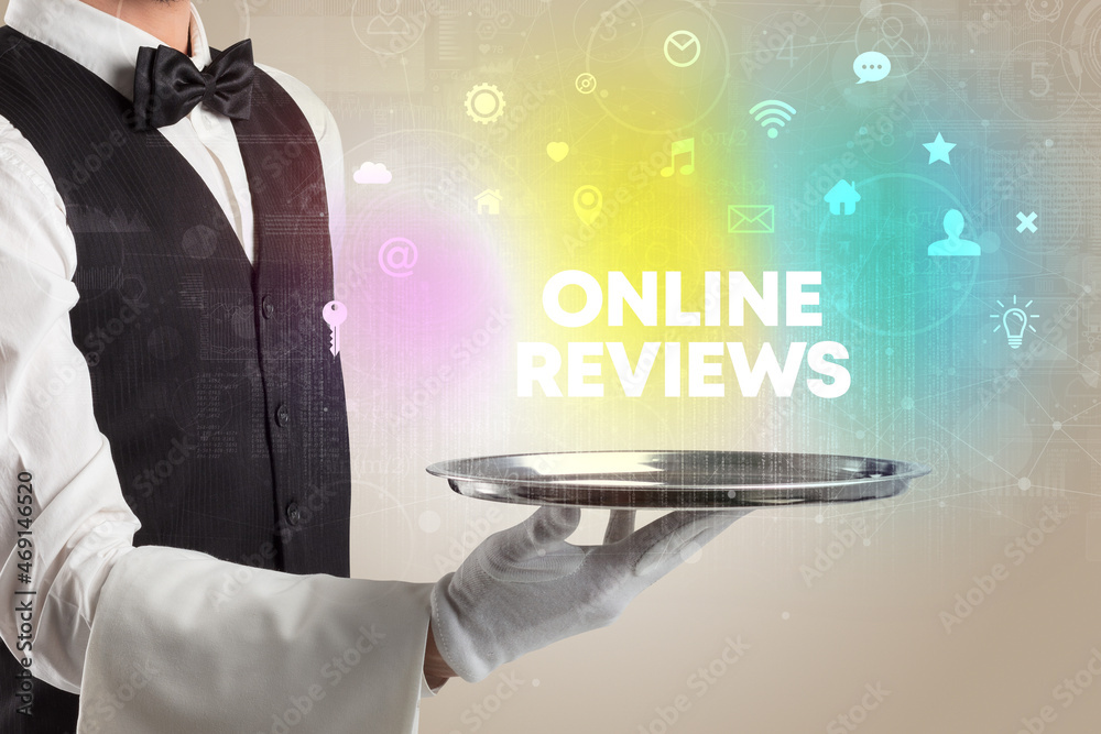 Waiter serving social networking concept Waiter serving social networking concept