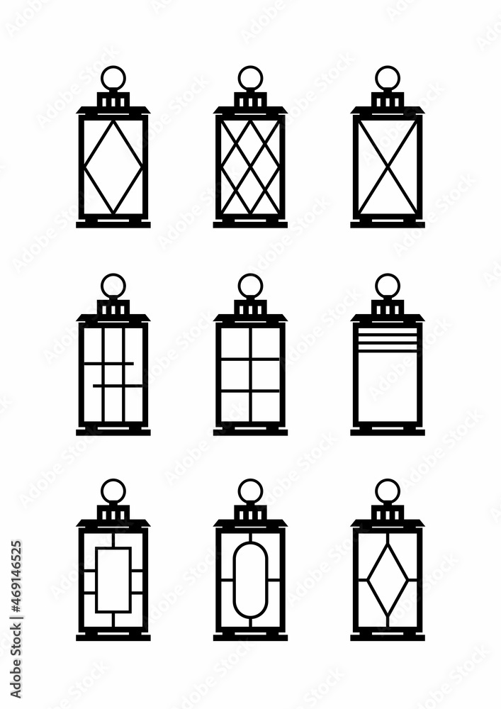 Lantern silhouette. Set of lanterns isolated on a white background. Lamp  equipment. Vector illustration. Stock Vector | Adobe Stock