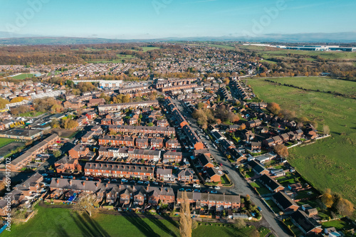 Aerial Houses Residential British England Drone Above View Summer Blue Sky Estate Agent.