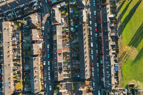 Aerial Houses Residential British England Drone Above View Summer Blue Sky Estate Agent.