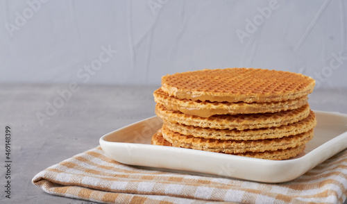 stack of dutch waffles stroopwafel syrup waffle caramel waffle