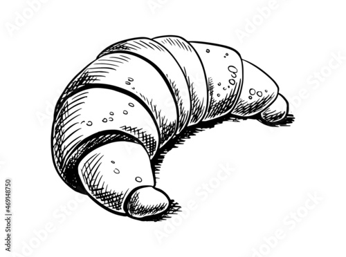 Vector hand drawn icon. Croissaint. Baked pastry. Isolated on white background.