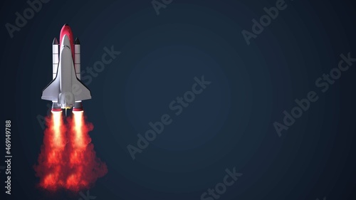 Fototapeta Naklejka Na Ścianę i Meble -  Space shuttle on dark isolated background. Wallpaper with the rocket. 3d rendering.
