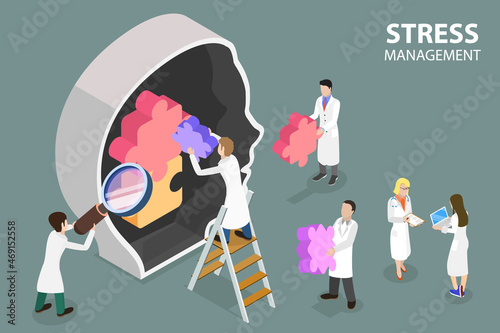 3D Isometric Flat Vector Conceptual Illustration of Stress Management, Mental Health Medical Treatment