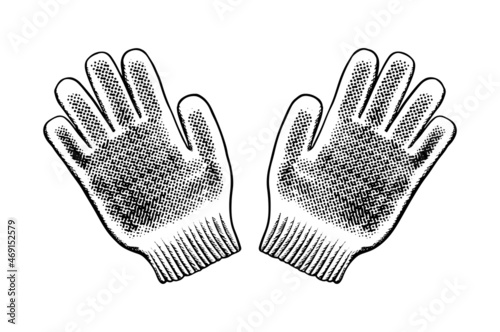 Vector hand drawn icon. Garden gloves. Isolated on white background.