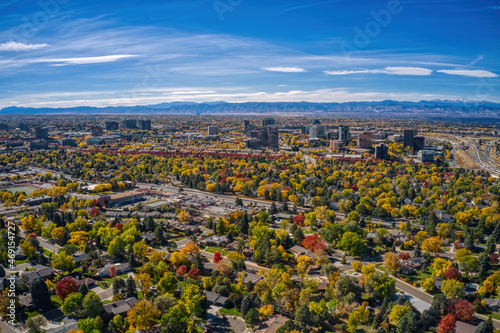 Fototapeta Naklejka Na Ścianę i Meble -  Aerial View of Aurora, Colorado in Autumn