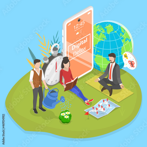 3D Isometric Flat Vector Conceptual Illustration of Digital Detox, Voluntarily Refrains From Using Digital Devices