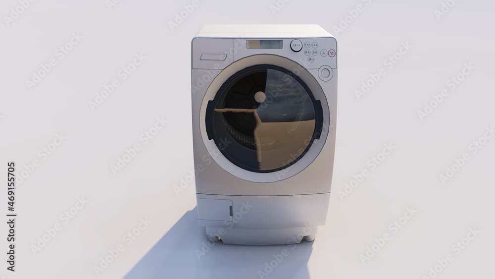 Modern silver washing machine isolated on a white background. 3d rendering. 8K Ultra Hd. Modern silver washing machine isolated on a white background. 3d rendering. 8K Ultra Hd.