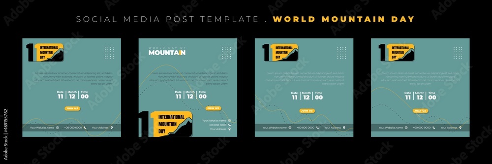 Obraz premium Set of social media post template with typography logo design of international mountain day. International mountain day template design.