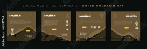 Set of social media post template with brown mountain landscape design. International mountain day template design.