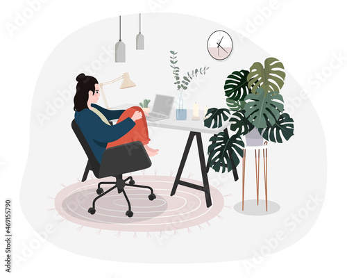 Freelance people work in comfortable conditions vector flat illustration. Freelancer character working from home or beach at relaxed pace, convenient workplace. Man and woman self employed concept