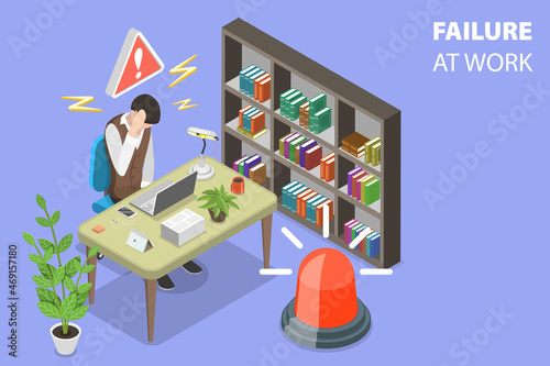 3D Isometric Vector Conceptual Illustration of Failure At Work
