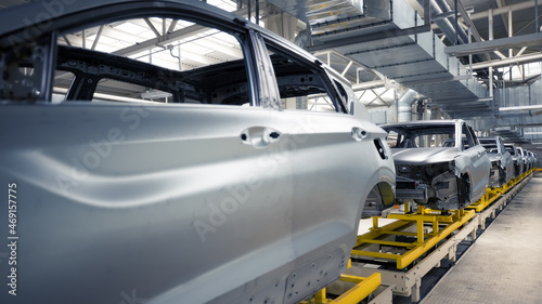 Car manufacturing plant, ready-to-paint car body