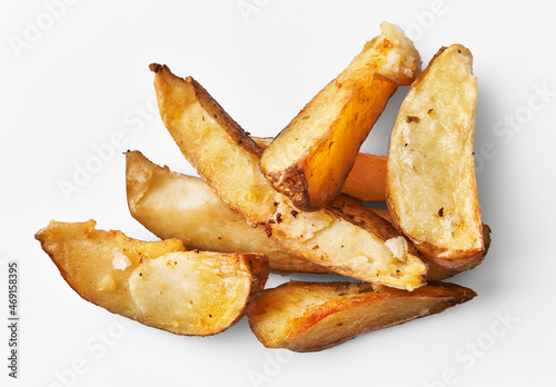  Bunch of baked potatoes slices isolated on a white background
