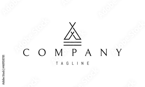 Vector logo on which an abstract image of a tourist tent in the form of the letter A.