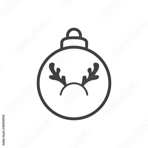 Decoración para árbol de navidad. Icono silueta de bola de navidad con diadema de cornamenta de reno con líneas en color gris