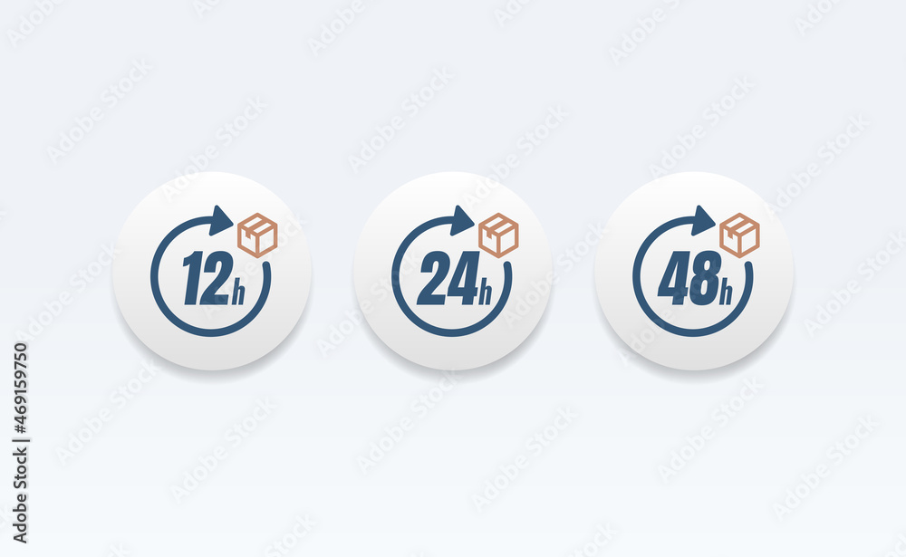 12, 24 and 48 Hour Delivery Shipping Round Vector Icon Set