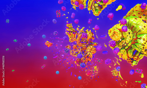 Fantastic explosion, splash and splatter, digital fractal art, 3d render