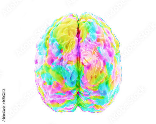 brain activity, colored human brain model, view top, 3d illustration