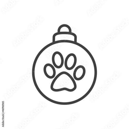 Decoración para árbol de navidad. Icono silueta de bola de navidad con pisada de gato o perro con líneas en color gris